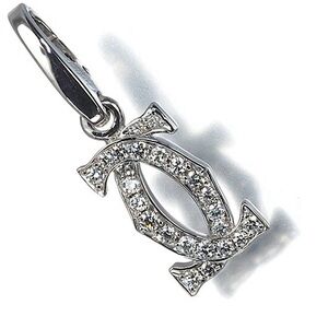Cartier 18K Diamond Double C Logo 750 White Gold Charm Pendant